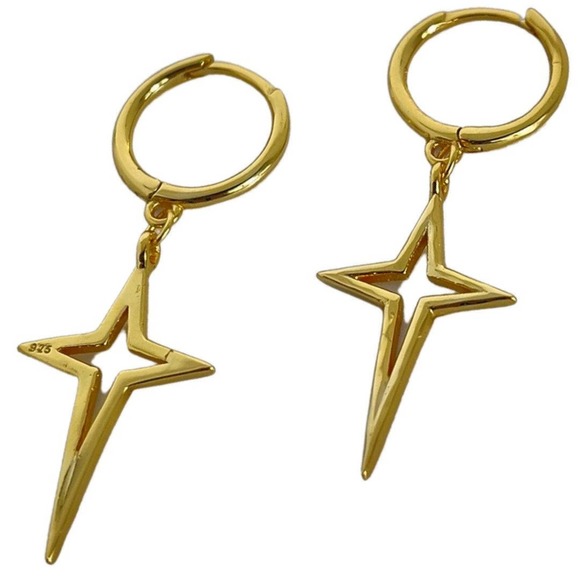 14k Plated 925Sterling Silver Cross Unisex Earring - Picture 2 of 10